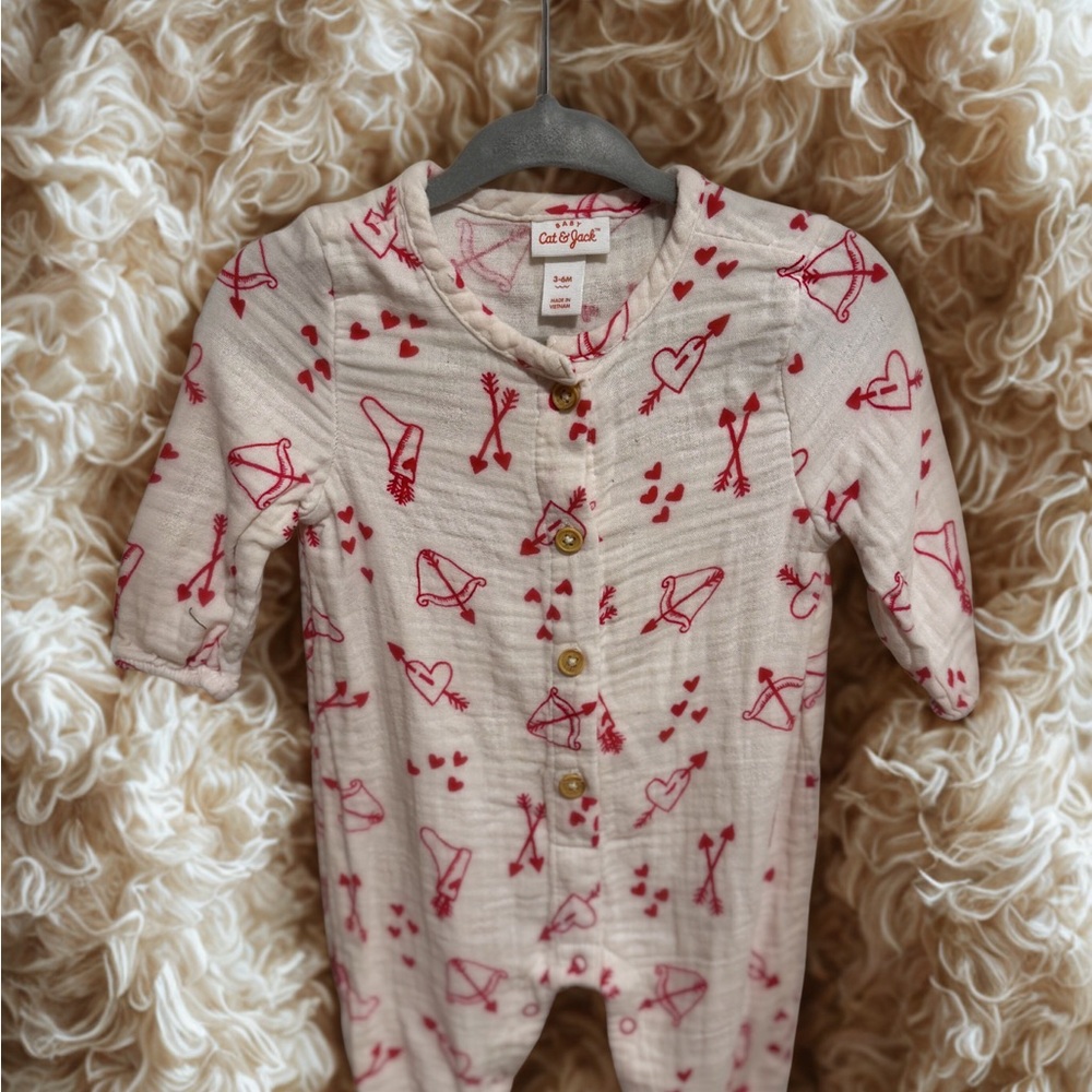 Cat & Jack Valentines Day Romper with Red Heart and Arrow Print